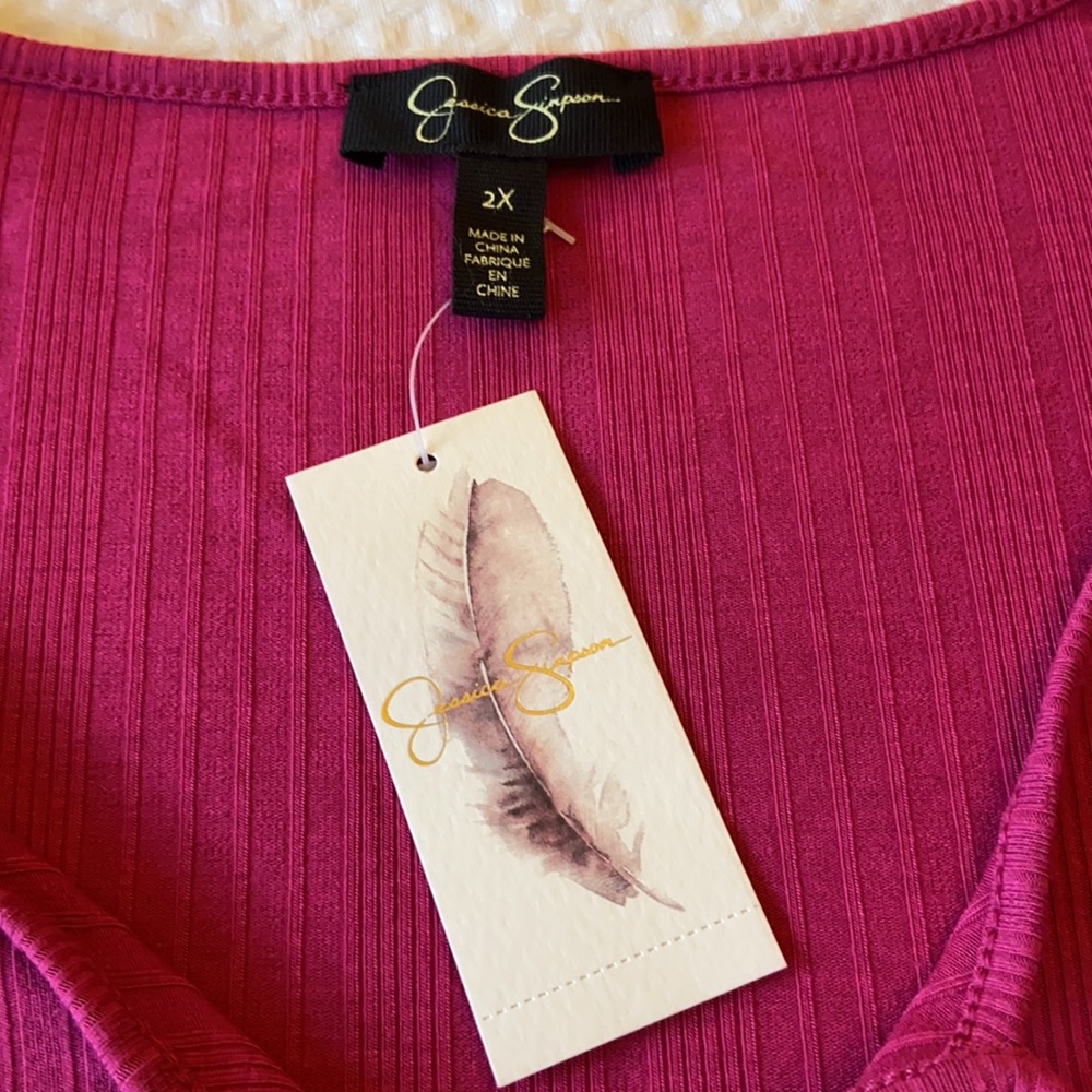 NEW! JESSICA SIMPSON βEsmeβ Fuchsia Peasant Blouse - Picture 11 of 15
